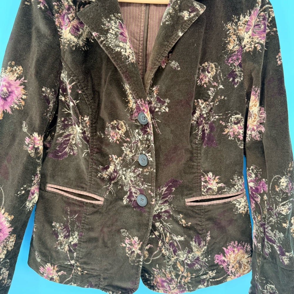 J. Jill Floral Velvet Cotton Blazer Jacket Petite Small Boho Y2K Dark Academia - Picture 3 of 7